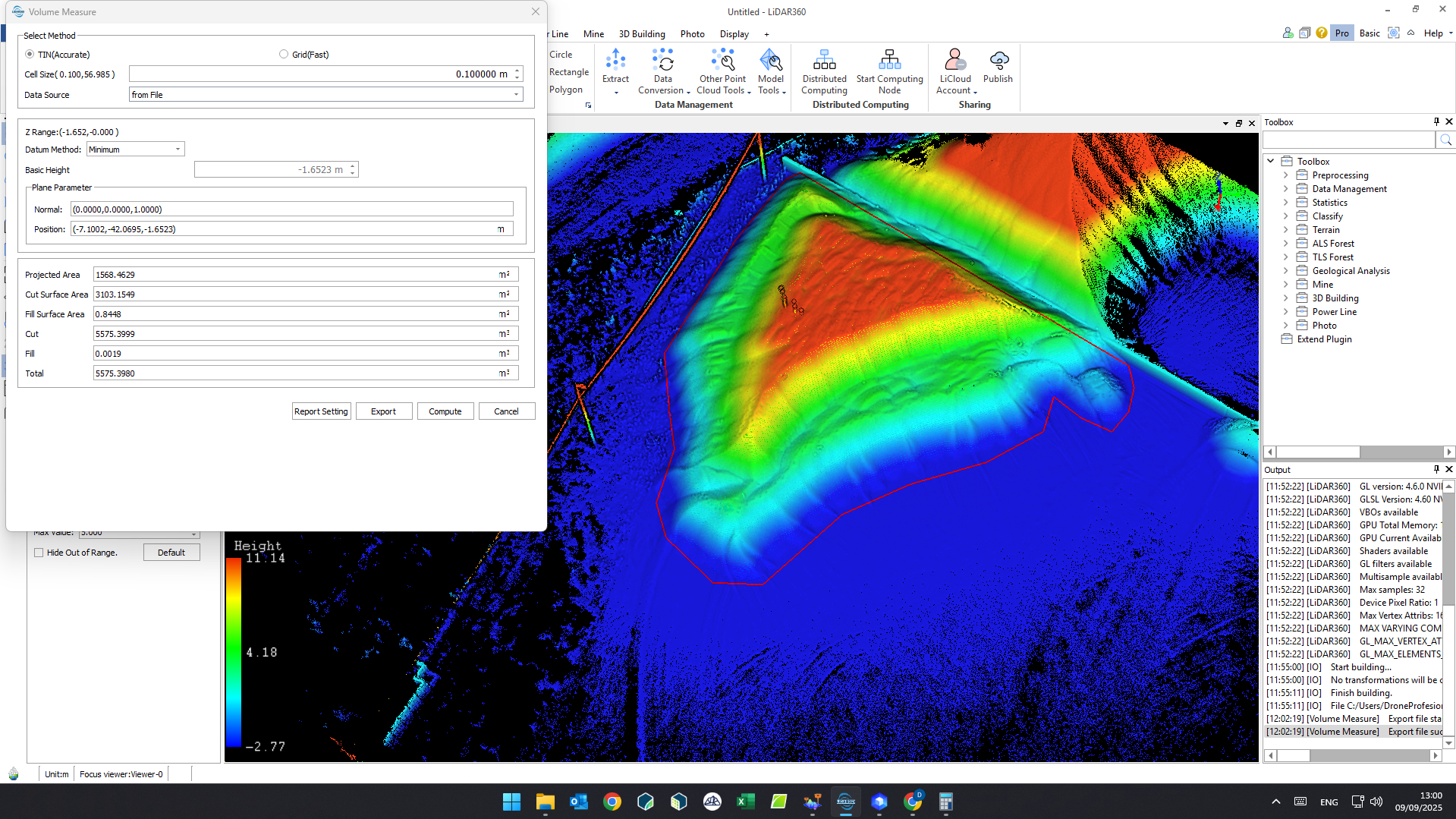 Calculul volumetric în LIDAR360