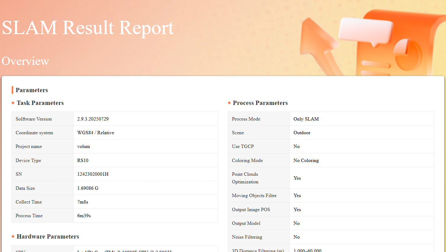 Durata de colectare și procesare a norului de puncte cu ajutorul CHCNAV RS10