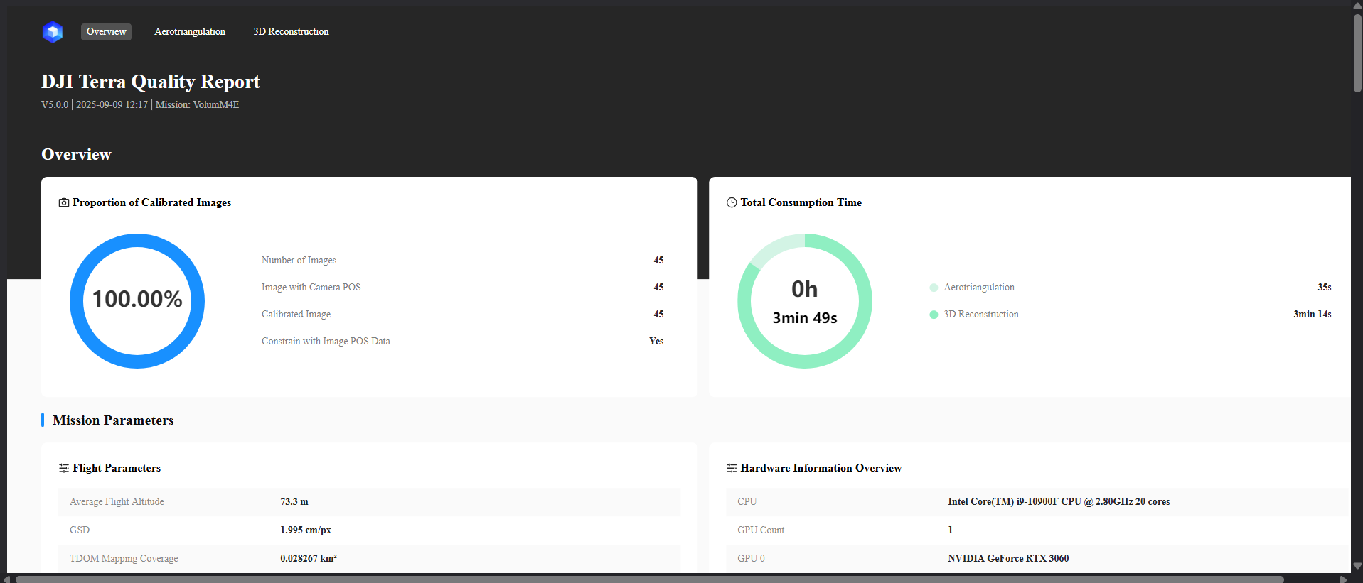 Durata de procesare a datelor fotogrammetrice în DJI Terra